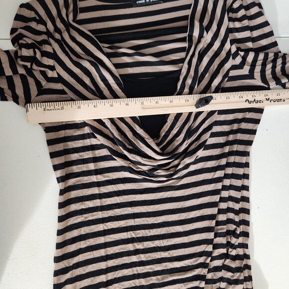 Cable & Gauge Womens Top Size M Draped Cowl Neck Black & Tan Striped - Picture 9 of 12